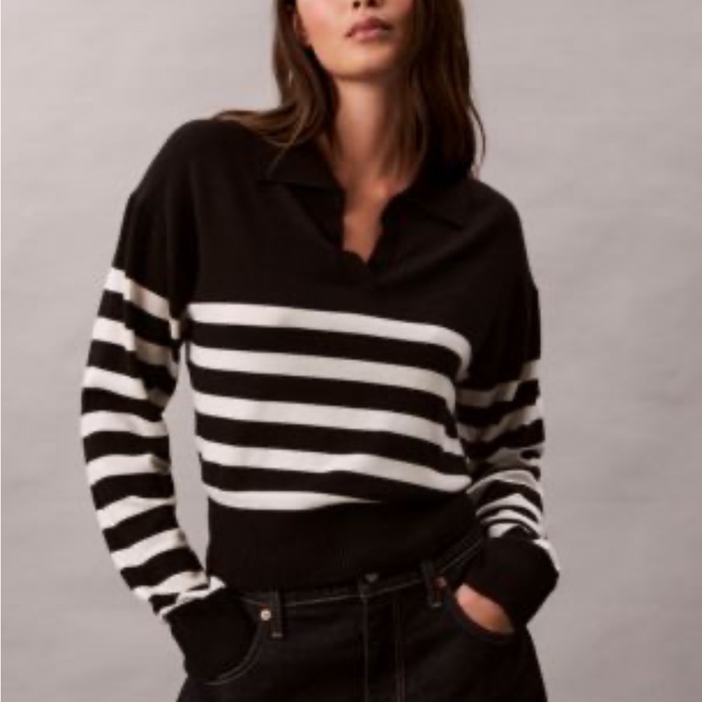Truth by Repubic Striped Polo Sweater in Black& White Size XS